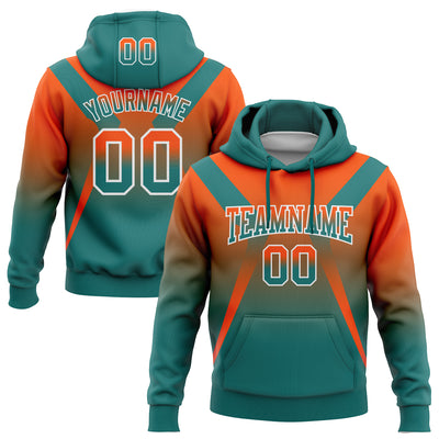 Custom Stitched Orange Teal-White Fade Fashion Arrow Sports Pullover Sweatshirt Hoodie