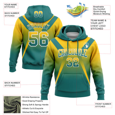 Custom Stitched Yellow Teal-White Fade Fashion Arrow Sports Pullover Sweatshirt Hoodie