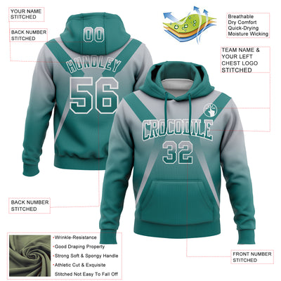 Custom Stitched Gray Teal-White Fade Fashion Arrow Sports Pullover Sweatshirt Hoodie