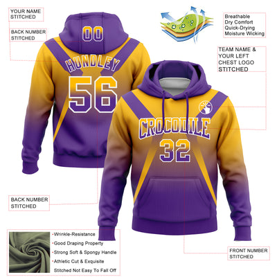 Custom Stitched Gold Purple-White Fade Fashion Arrow Sports Pullover Sweatshirt Hoodie