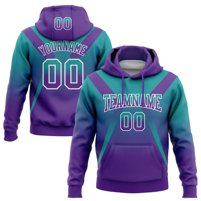 Custom Stitched Teal Purple-White Fade Fashion Arrow Sports Pullover Sweatshirt Hoodie