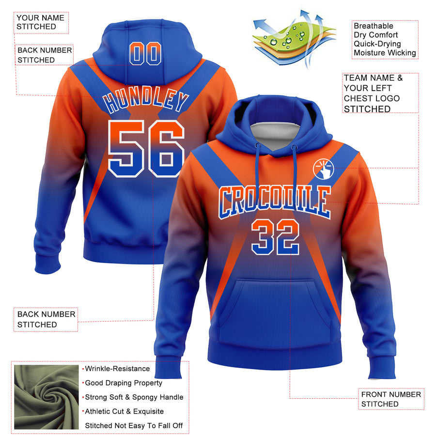 Custom Stitched Orange Thunder Blue-White Fade Fashion Arrow Sports Pullover Sweatshirt Hoodie