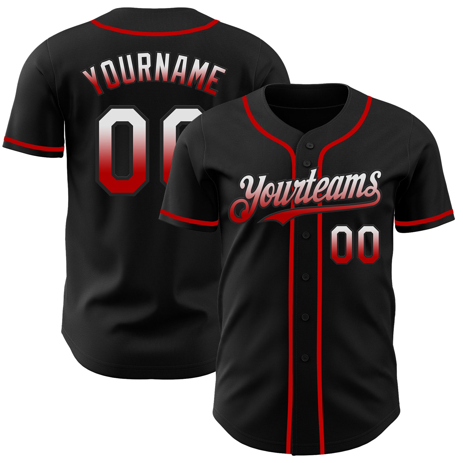 Custom Black White-Red Authentic Fade Fashion Baseball Jersey