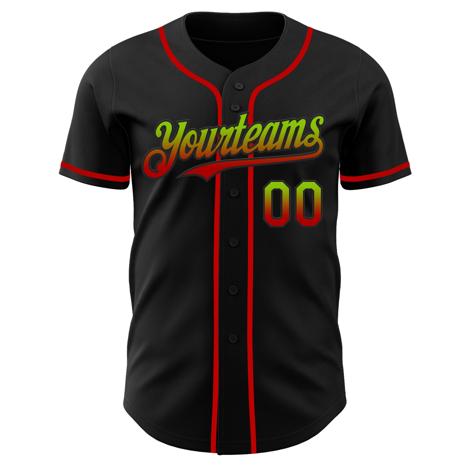 Custom Black Neon Green-Red Authentic Fade Fashion Baseball Jersey