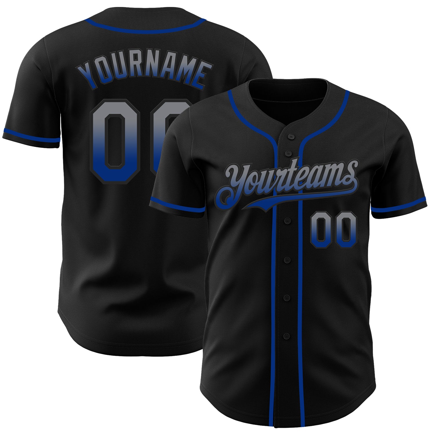 Custom Black Gray-Royal Authentic Fade Fashion Baseball Jersey