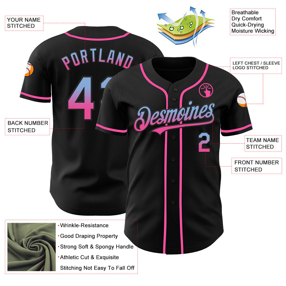 Custom Black Light Blue-Pink Authentic Fade Fashion Baseball Jersey