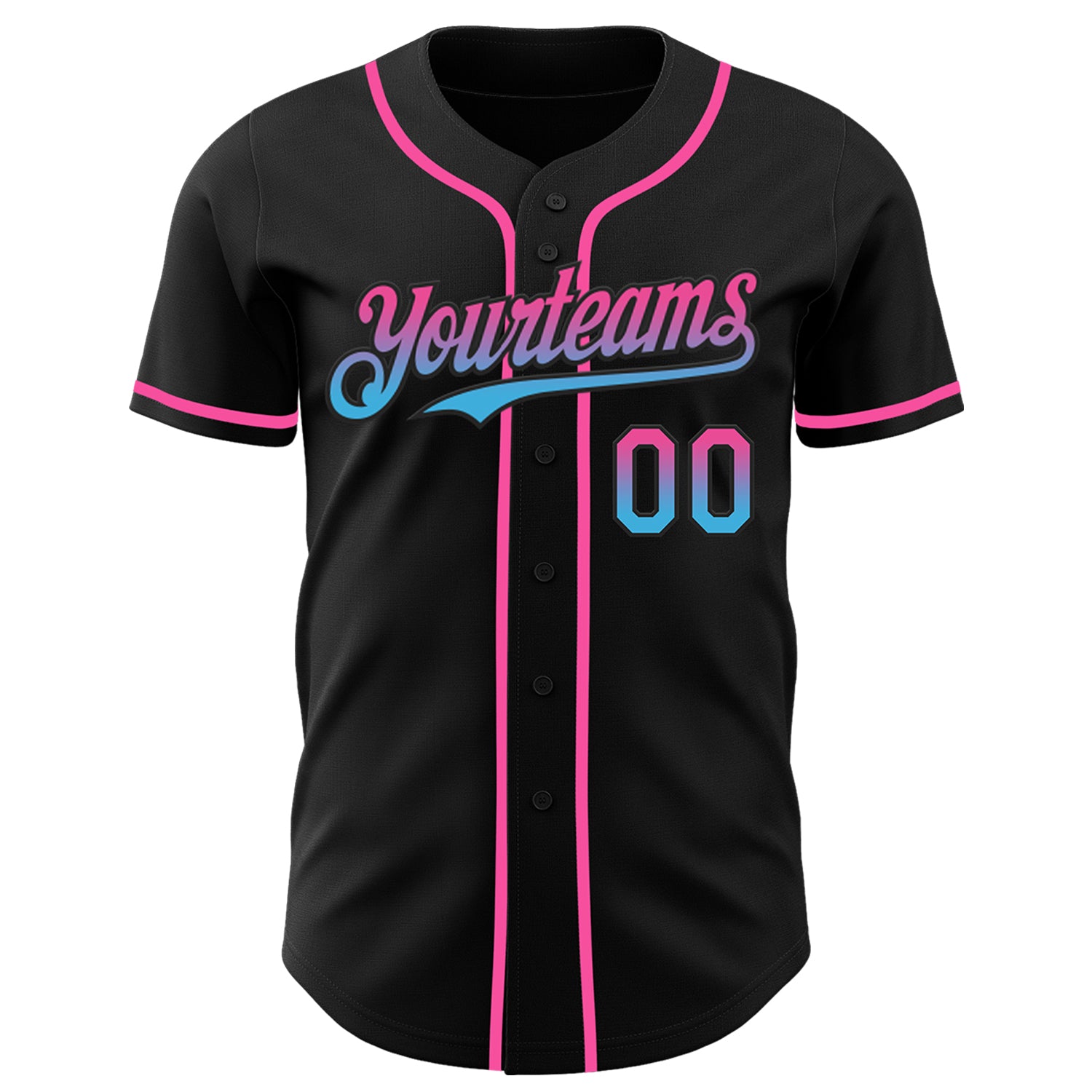 Custom Black Pink-Sky Blue Authentic Fade Fashion Baseball Jersey