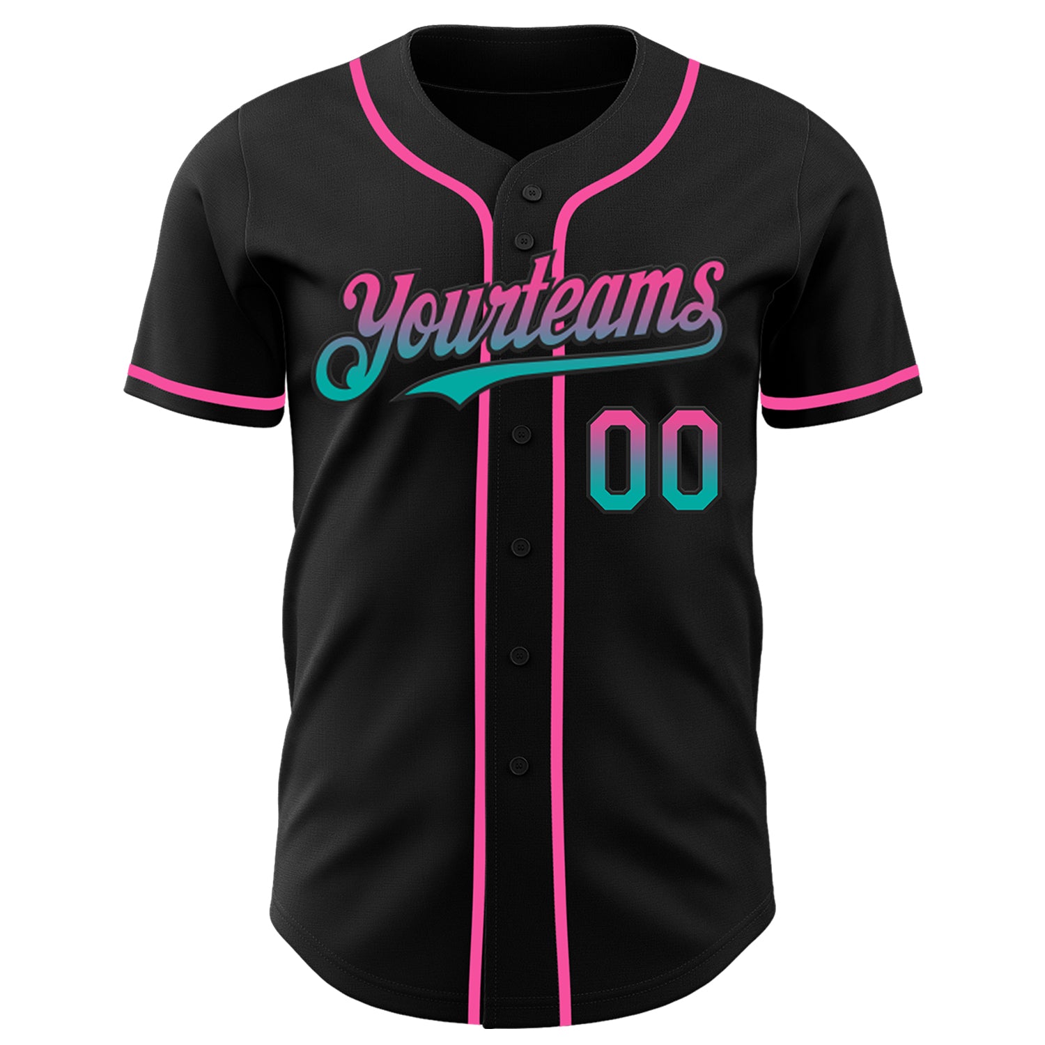 Custom Black Pink-Aqua Authentic Fade Fashion Baseball Jersey