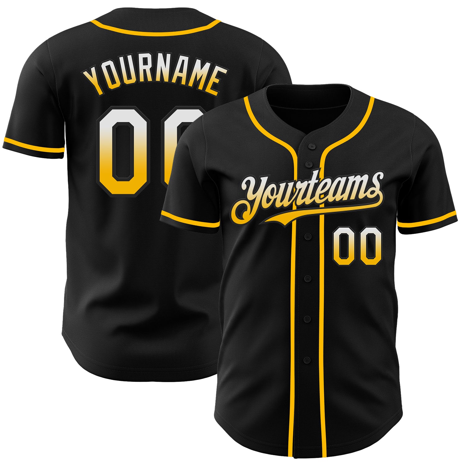 Custom Black White-Gold Authentic Fade Fashion Baseball Jersey