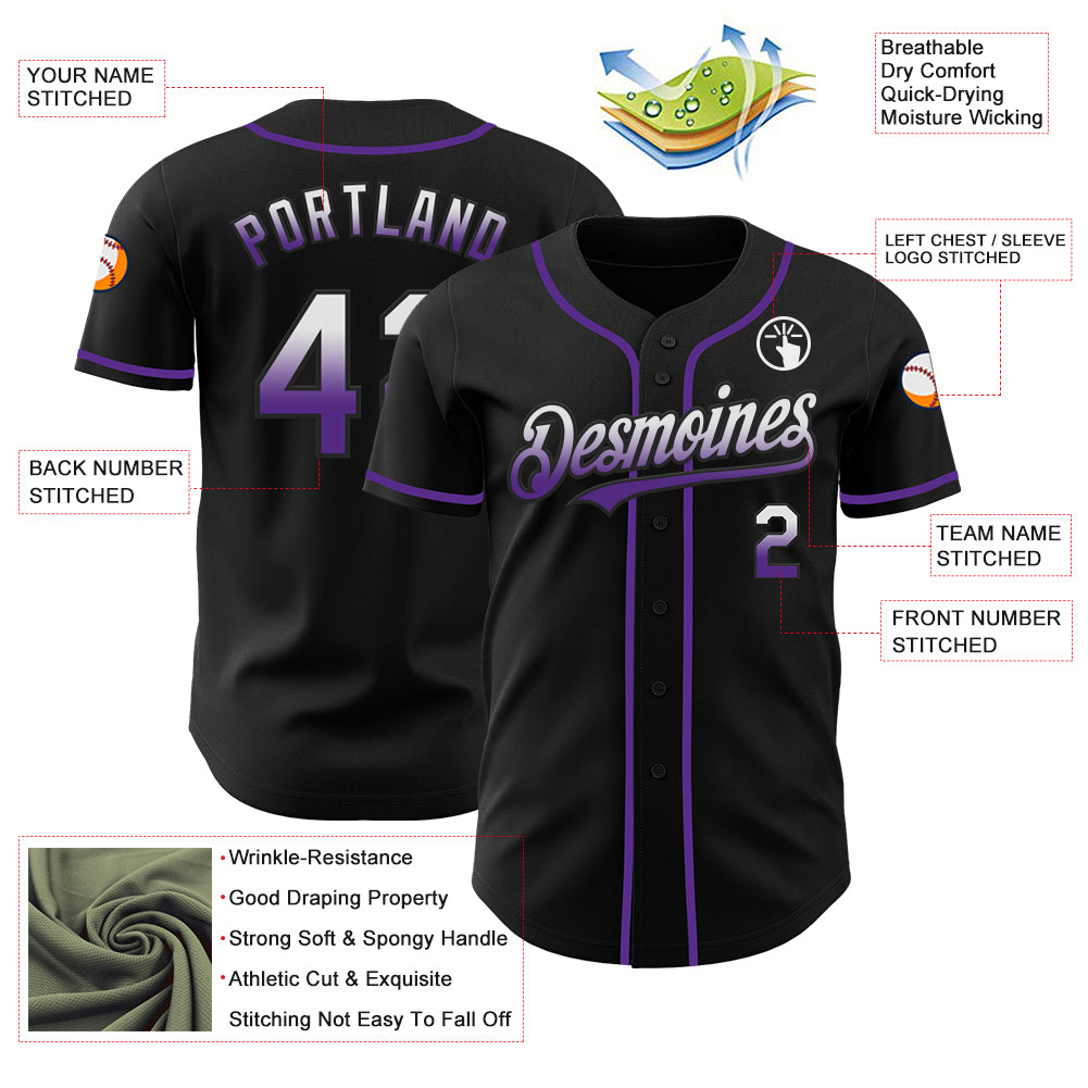 Custom Black White-Purple Authentic Fade Fashion Baseball Jersey