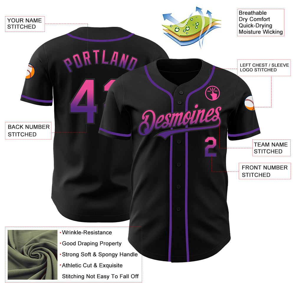 Custom Black Pink-Purple Authentic Fade Fashion Baseball Jersey