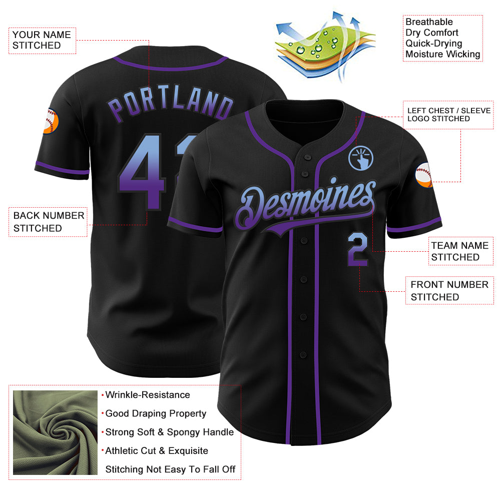 Custom Black Light Blue-Purple Authentic Fade Fashion Baseball Jersey