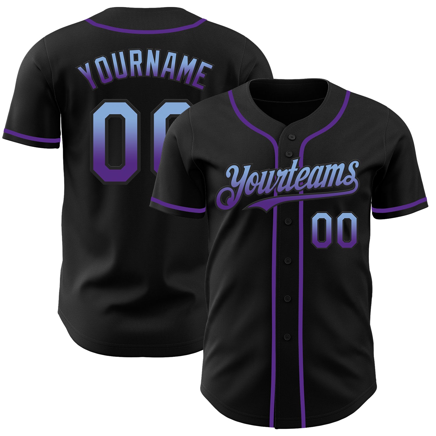 Custom Black Light Blue-Purple Authentic Fade Fashion Baseball Jersey