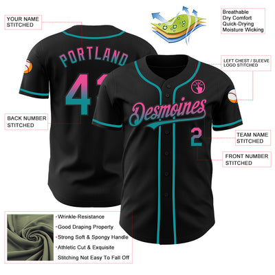 Custom Black Pink-Teal Authentic Fade Fashion Baseball Jersey