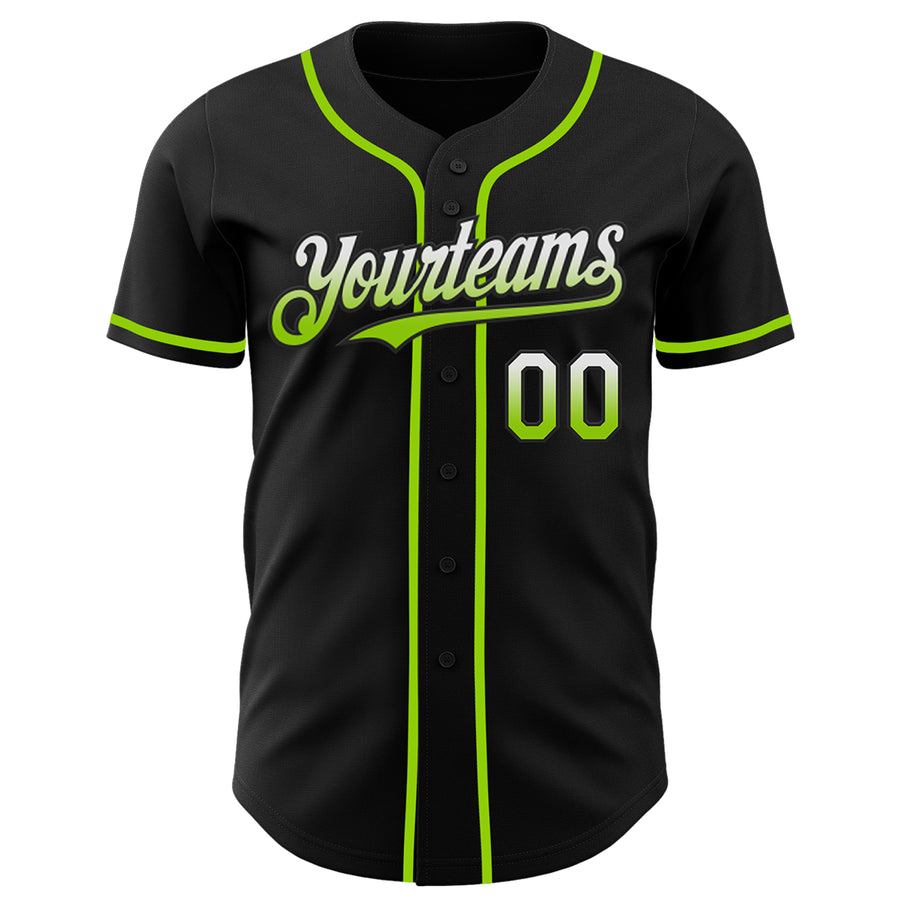 Custom Black White-Neon Green Authentic Fade Fashion Baseball Jersey