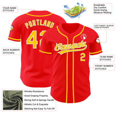 Custom Fire Red Yellow-White Authentic Baseball Jersey