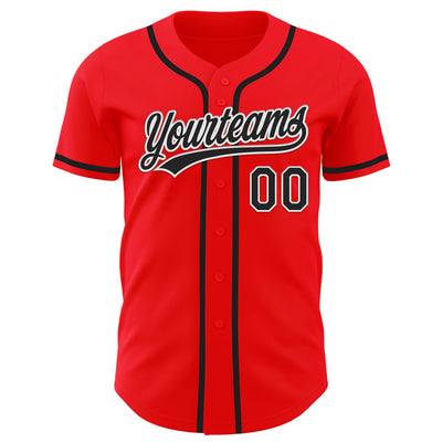 Custom Fire Red Black-White Authentic Baseball Jersey