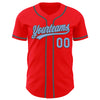 Custom Fire Red Light Blue-Steel Gray Authentic Baseball Jersey