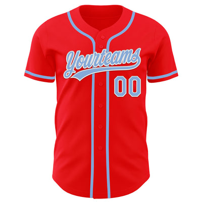 Custom Fire Red Light Blue-White Authentic Baseball Jersey