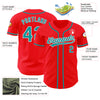 Custom Fire Red Teal-White Authentic Baseball Jersey