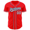 Custom Fire Red White-Navy Authentic Baseball Jersey