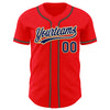 Custom Fire Red Navy-Old Gold Authentic Baseball Jersey