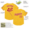 Custom Gold Red-White Mesh Authentic Throwback Baseball Jersey