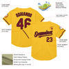 Custom Gold Crimson-Black Mesh Authentic Throwback Baseball Jersey