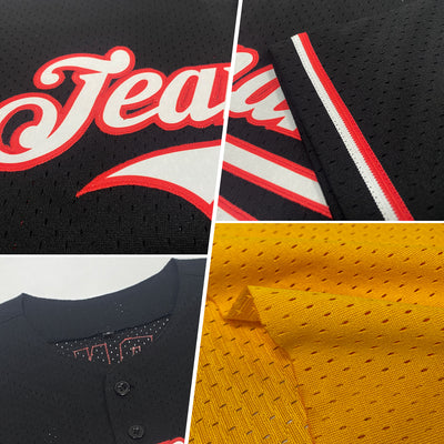 Custom Gold Purple-Black Mesh Authentic Throwback Baseball Jersey