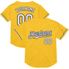 Custom Gold White-Navy Mesh Authentic Throwback Baseball Jersey