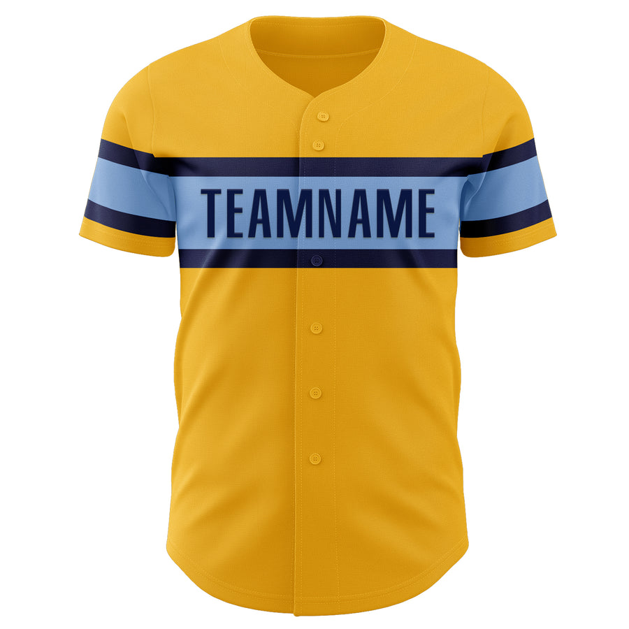 Custom Gold Navy-Light Blue Authentic Baseball Jersey