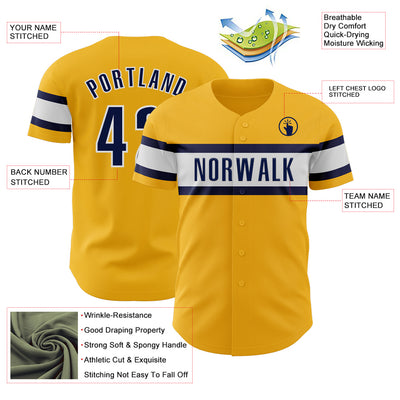 Custom Gold Navy-White Authentic Baseball Jersey