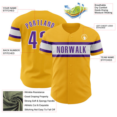 Custom Gold Purple-White Authentic Baseball Jersey