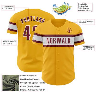 Custom Gold Burgundy-White Authentic Baseball Jersey