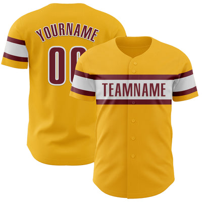 Custom Gold Burgundy-White Authentic Baseball Jersey