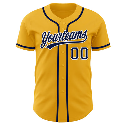 Custom Gold Navy-White Authentic Baseball Jersey