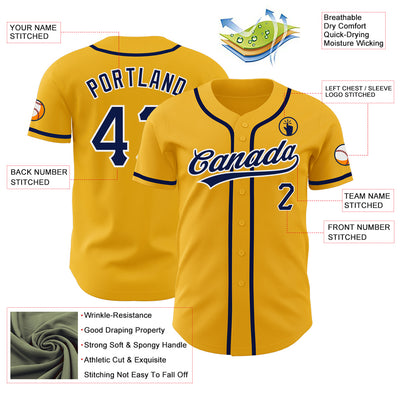 Custom Gold Navy-White Authentic Baseball Jersey