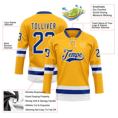 Custom Gold Royal-White Hockey Lace Neck Jersey