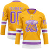 Custom Gold Medium Purple-White Hockey Lace Neck Jersey