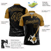 Custom Black Old Gold 3D Pattern Design Bowling Performance Polo Shirt