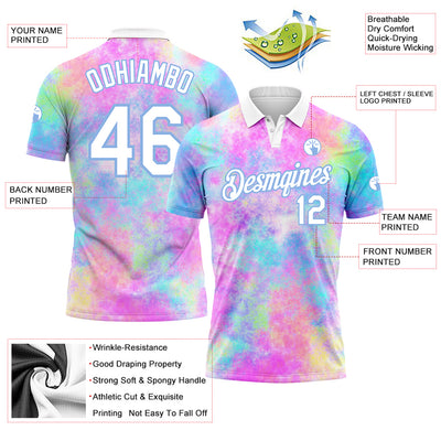 Custom Tie Dye White-Light Blue 3D Watercolor Performance Golf Polo Shirt