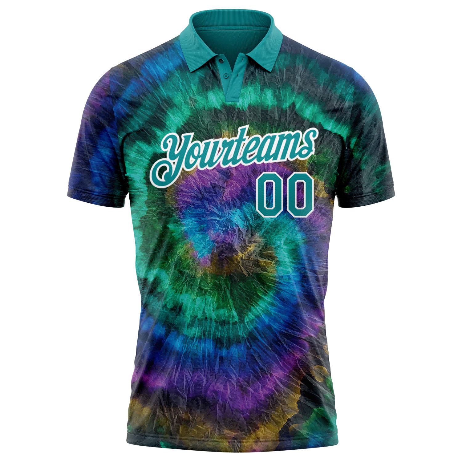 Custom Tie Dye Teal-White 3D Performance Golf Polo Shirt