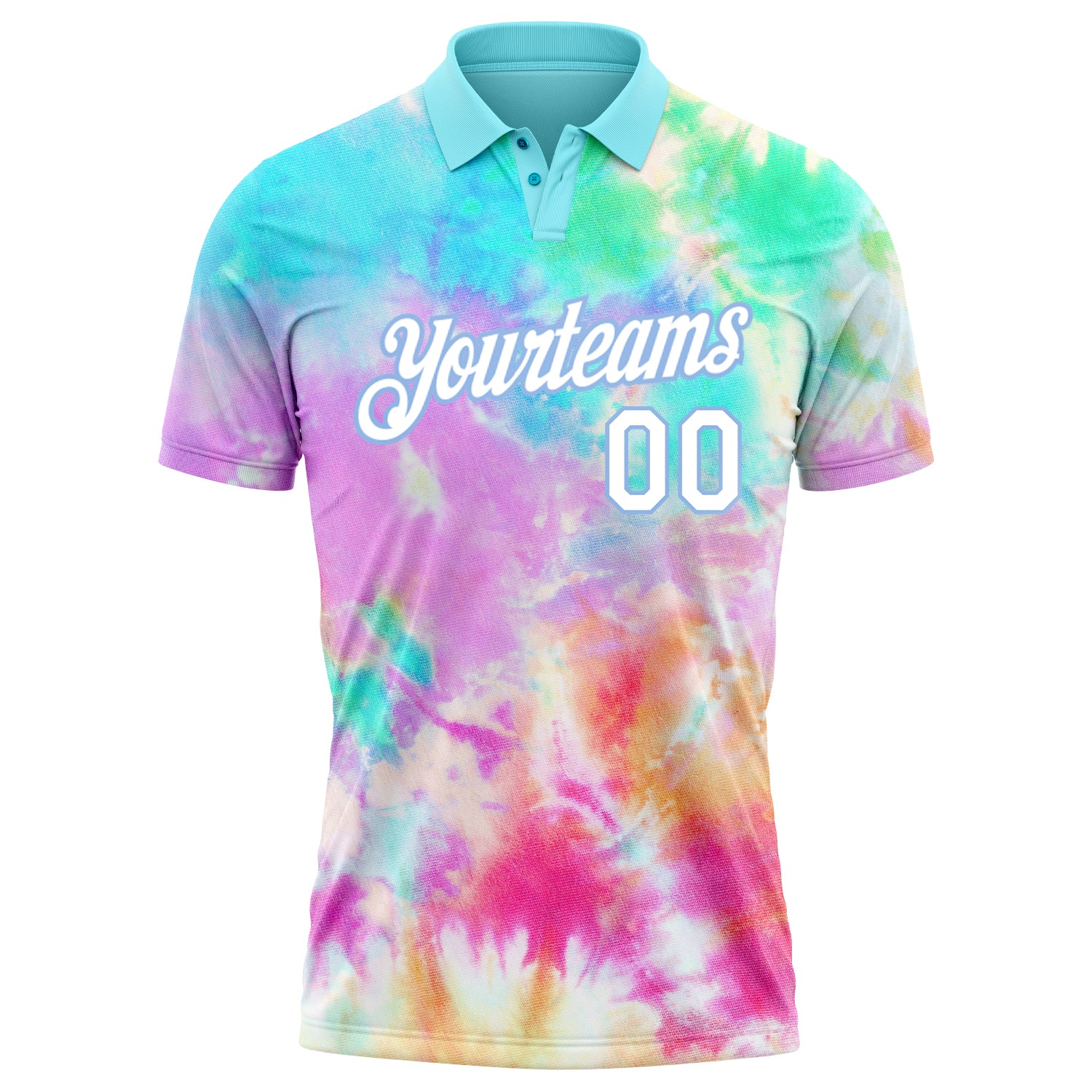 Custom Golf Polo Shirt Tie Dye Teal-White 3D Performance Men's Size:L