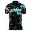 Custom Black Teal-White 3D Pattern Design Hawaii Palm Trees Performance Golf Polo Shirt