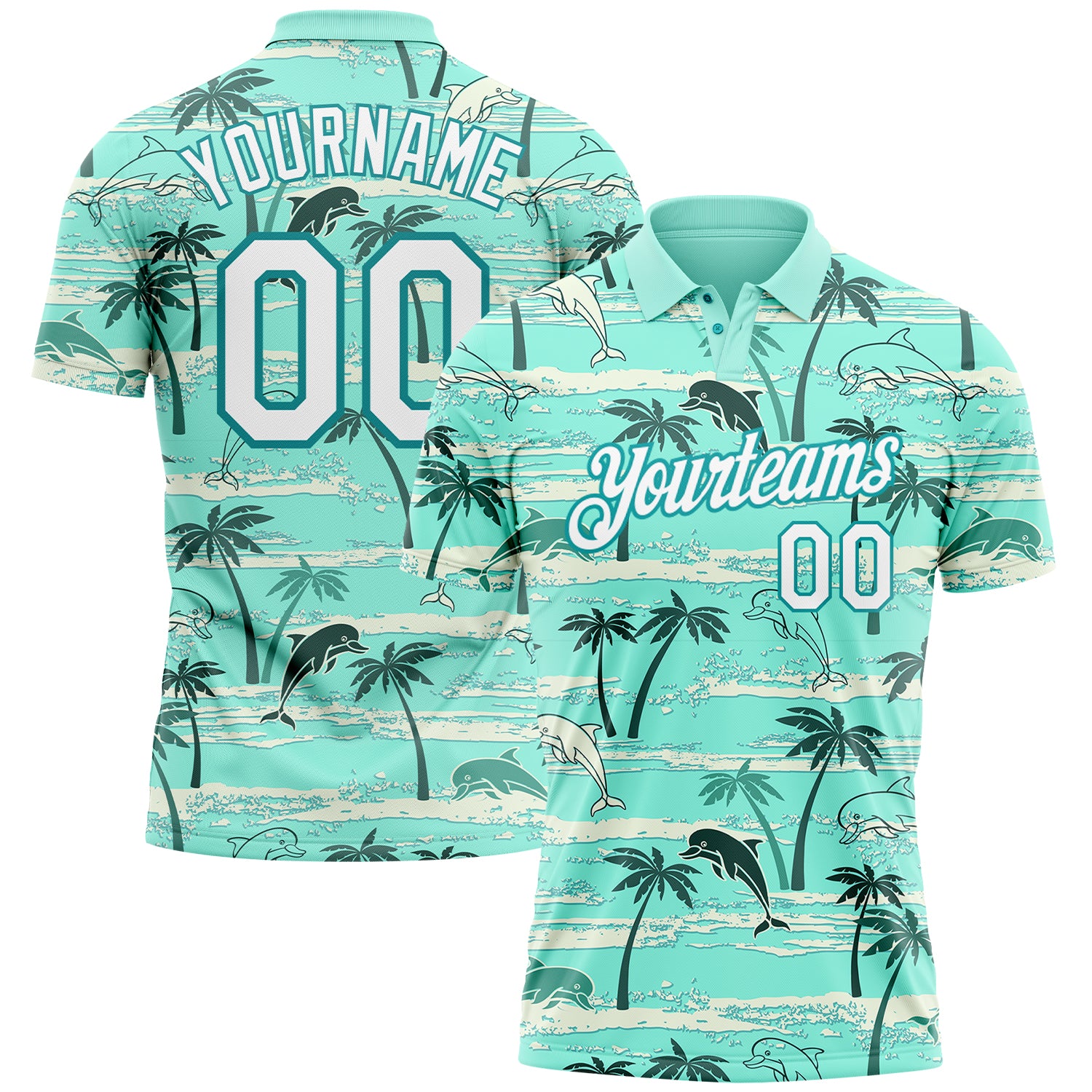 Custom Teal White 3D Pattern Design Hawaii Palm Trees Performance Golf Polo Shirt