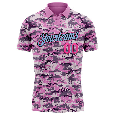 Custom Camo Pink-Light Blue Performance Salute To Service Golf Polo Shirt