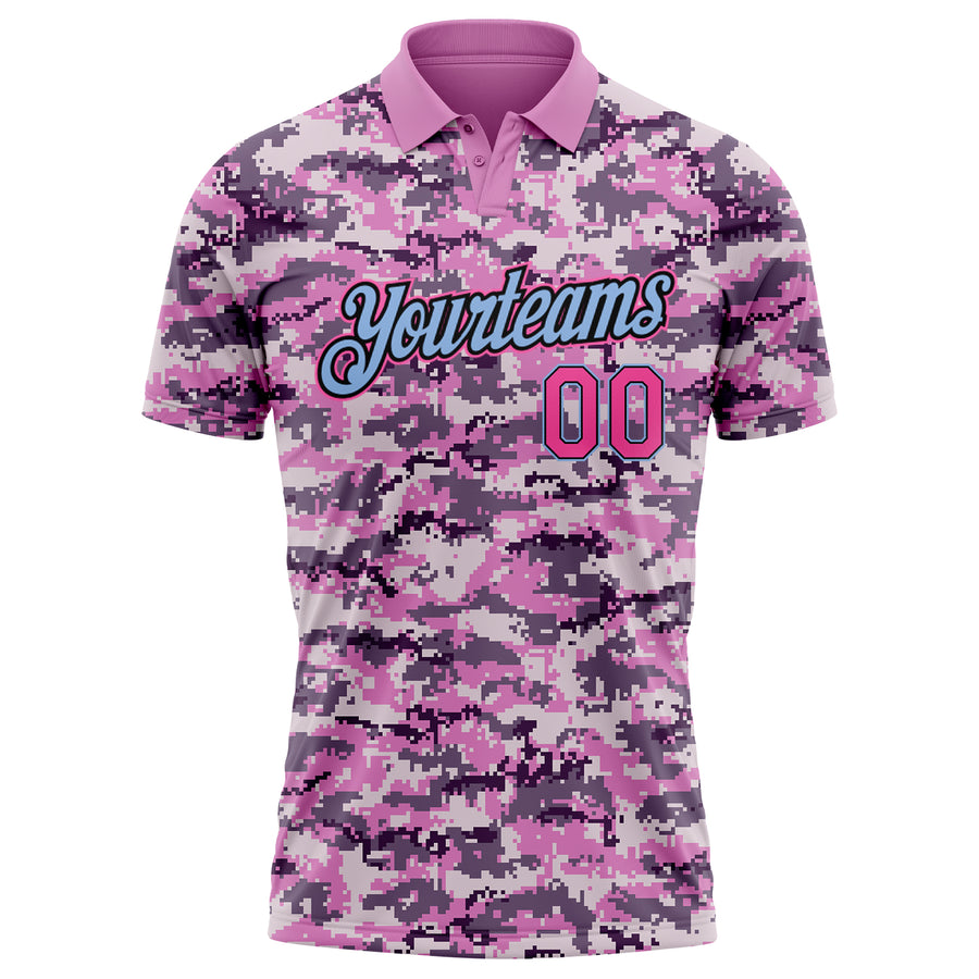 Custom Camo Pink-Light Blue Performance Salute To Service Golf Polo Shirt