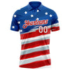 Custom Royal White-Red 3D American Flag Performance Golf Polo Shirt