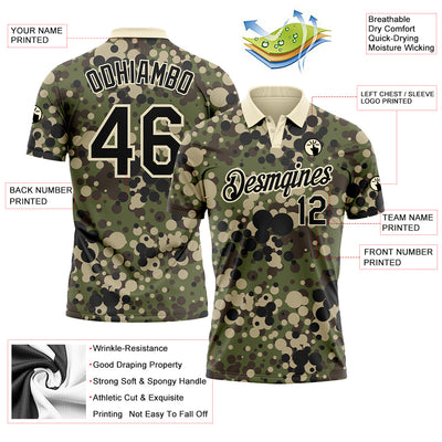 Custom Camo Black-Cream Performance Salute To Service Golf Polo Shirt