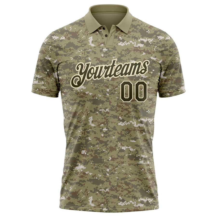 Custom Camo Olive-Cream Performance Salute To Service Golf Polo Shirt